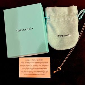 Tiffany and Co Silver Heart Key Pendant with 16” silver chain (with box and bag)